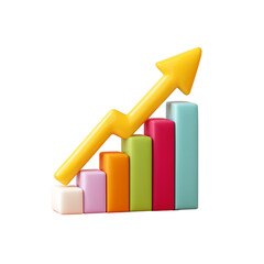 A colorful bar graph with an upward arrow representing growth and progress in data or financial metrics.