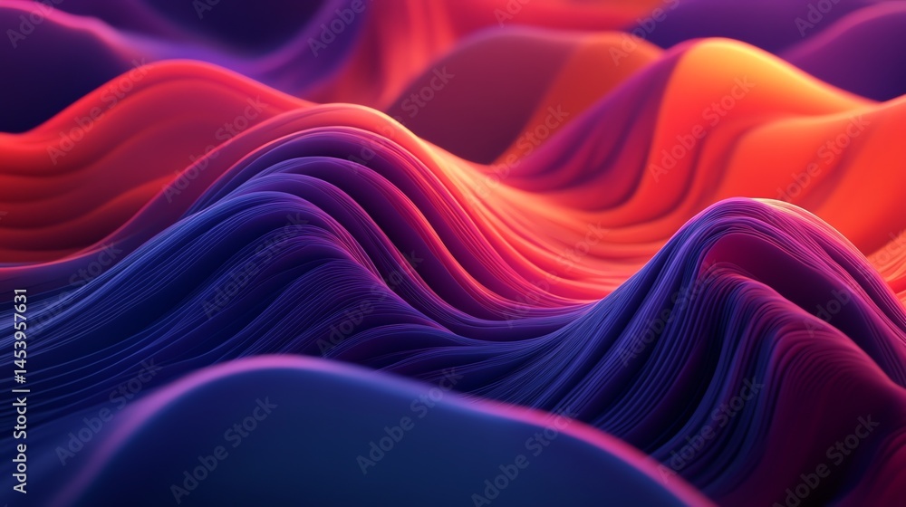 Poster 3d render of fluid waves in vibrant red and blue, creating a dynamic, abstract form.