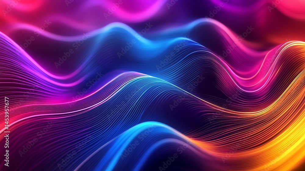 Poster digital illustration of flowing, vibrant lines creating a dynamic, abstract wave effect.