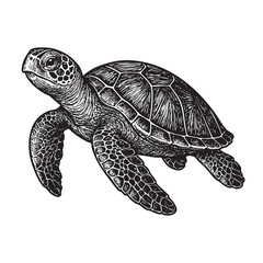 Fototapeta premium sea turtle woodcut engraving vector illustration