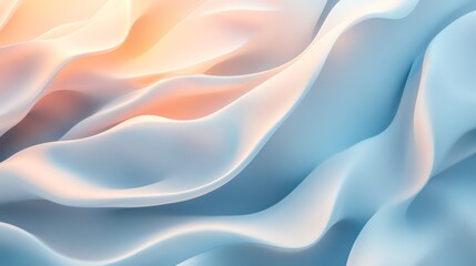 Obraz premium Digital illustration of flowing, undulating waves in gradients of blue and peach.