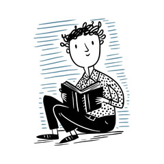 Hand-Drawn Doodle Illustration of a Person Reading a Book