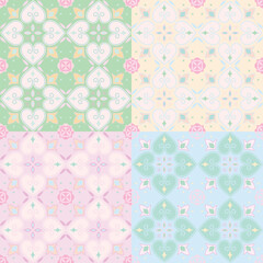 Vintage pink floral seamless pattern with heart and damask elements for textile or wedding design