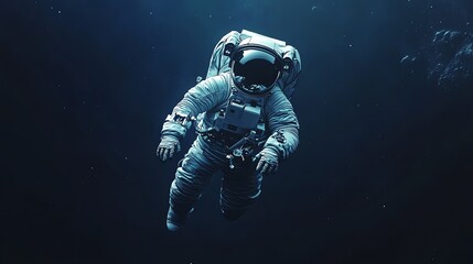 Digital illustration of an astronaut suspended in a dark, watery environment.
