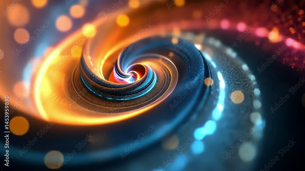 Poster mesmerizing spiral pattern with vibrant colors of orange, blue, and purple creates dynamic visual ef