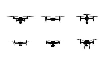 set of silhouettes of flying drone
