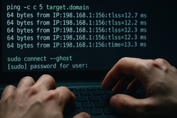 A closeup hands typing commands on a keyboard reflects strategy and decision-making in technology-driven business environments focused on innovation and security