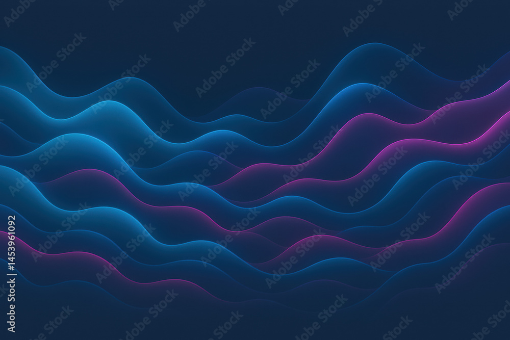 Aufkleber innovation and growth portrayed through vibrant cyan and magenta waveforms gracefully flowing over a