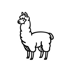 Cute llama vector illustration with bold lines, perfect for children's designs and educational materials. Simplistic alpaca drawing, ideal for prints, stickers, and coloring books.
