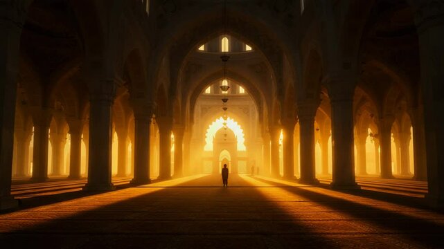 Beautiful Mosque Interior with Human Silhouette