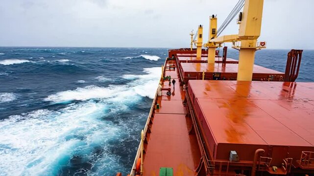 Cargo Ship Sailing on a Stormy Sea
