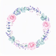 Watercolor Roses Lavender  Eucalyptus Wreath