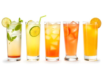 A stunning collection of transparent PNGs featuring iconic cocktails: Cuba Libre, Long Island Iced Tea, Mojito, Paloma, Tequila Sunrise, and Screwdriver. Each vibrant, refreshing drink .