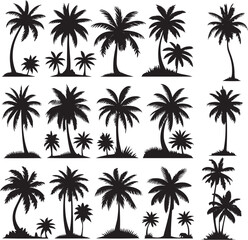 Palm Tree Silhouette Vector Collection – Tropical Tree Icons for Travel, Nature, and Beach Themes