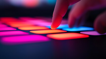 Close Up Of Finger Interacting With A Glowing Interactive Touchscreen Display
