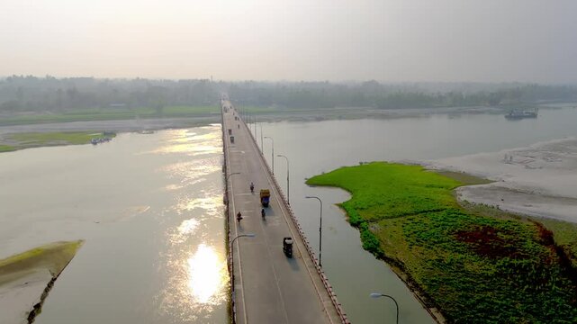 Aerial Shot of Tista Bridge over Tista River 