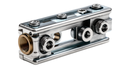 Industrial Metal Component: A sleek, high-quality industrial metal component, showcasing intricate design and precise engineering, isolated on a clear background.