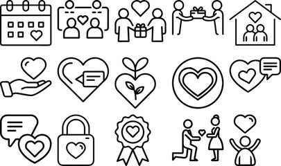 Romantic Relationship and Love Icons Bundle for Connection and Affection