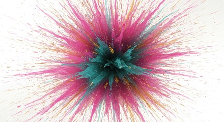 Obraz premium Abstract Pink Teal Gold Burst Expressive Fluid Art Painting Vibrant Color Splash