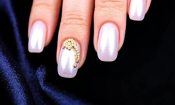 Elegant pearl manicure with golden accents tutorial