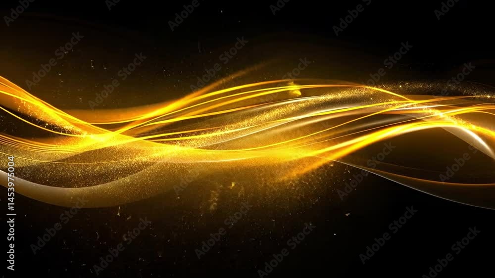 Poster abstract motion smooth golden waves of light shine brightly against dark background, creating textur
