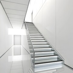 Fototapeta premium Floating Chrome Staircase Leading to Nowhere, creativity, flooring, idyllic, indoors, large, luxury, showing, standing, concepts, elegance, simplicity, illuminated, no people, fashionable, cozy
