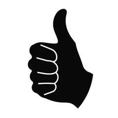 Black and white vector thumb up hand icon, minimal design, for websites and apps