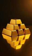 Stacked gold bars, pyramid shape, golden mirror, investment, rich, market