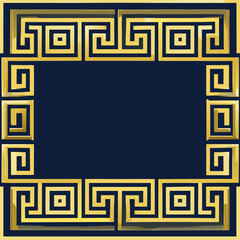 Classic Greek Key Border Design in Gold on Navy Background, seamless vector pattern  