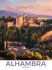 Retro Alhambra in Granada Cityscape Poster