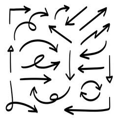 Vector set of various hand drawn black arrows on white background