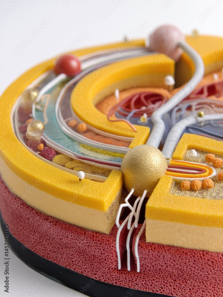 Poster cross-section view of pill dissolving in stomach acid model showcasing chemical reaction in digestiv