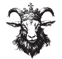 Drawing_of_Illustration_Aggressive_goat_with_crown