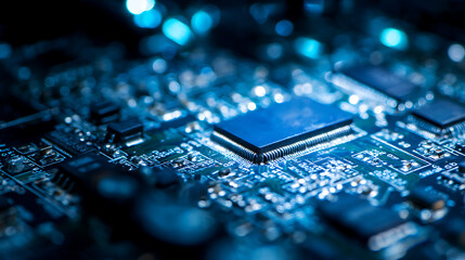 Semiconductor Chip on Circuit Board - High Tech Close-Up
