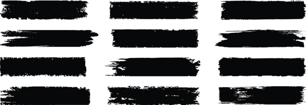 Brush strokes vector. Paint, ink brush, brush strokes, brushes, lines, frames, buttons, grungy rough grunge thick paint line texture. Brush line set.