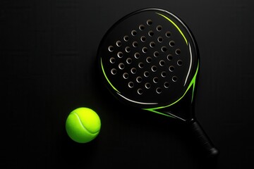 Sports equipment for padel game with dramatic lighting and contrast