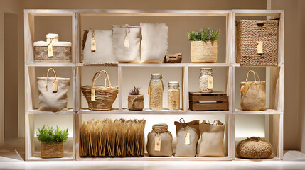 Eco-Friendly Home Goods Display: Natural Fiber Baskets and Storage