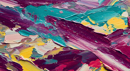 Textured Brushstrokes: An abstract display of bold, layered brushstrokes creating a tapestry of colors and textures, inviting the viewer to explore its depth.