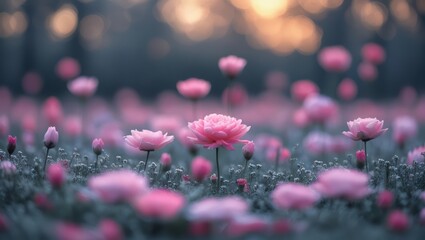 Beautiful pink flowers field landscape wallpaper nature photography background image hd