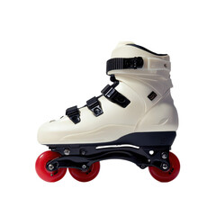 High quality white inline skate with adjustable straps and red wheels, designed for recreational skating, fitness, and inline skating sports activities on transparent background