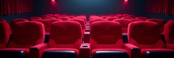Empty plush red velvet cinema seats, awaiting moviegoers , red velvet seats, luxury