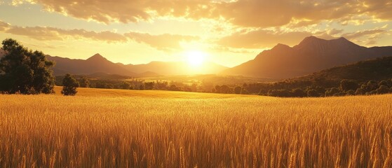 Golden wheat field at sunset