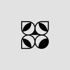 A symmetrical arrangement of four stylized floral or leaf-like shapes creates a unified design.