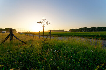 Wayside cross in the plain of Bi&egrave;re. French G&acirc;tinais Regional Nature Park	