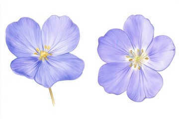 Two delicate purple flowers with soft petals and intricate details against a clean background