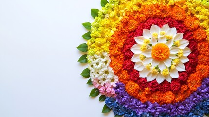 Colorful Onam Pookalam Flower Rangoli with Space for Text