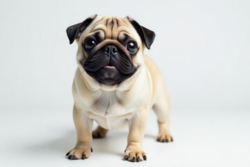 Obraz premium Playful pug looking towards camera, white backdrop, white, studio