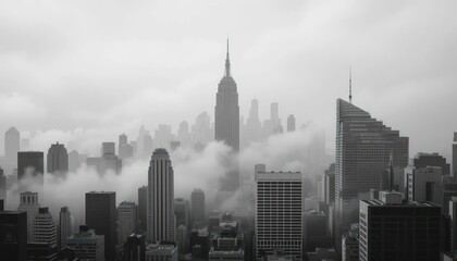 Manhattan Skyline Enveloped in Fog: A Monochromatic Masterpiece