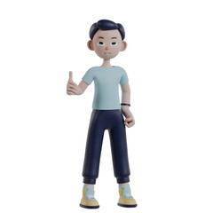 3d render man character posing finger ok or thumbs up gesture pose 