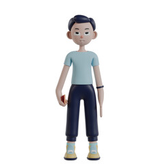 3d render man character posing holding cell phone